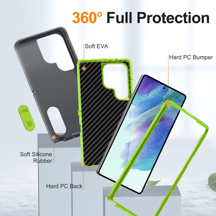 For Samsung Galaxy S25 Ultra 5G Rugged PC Hybrid Silicone Phone Case with Holder(Grey+Fresh Green) - Galaxy S25 Ultra 5G Cases by buy2fix | Online Shopping UK | buy2fix