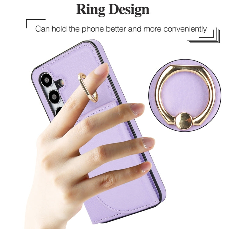 For Samsung Galaxy S25 5G Ring Holder Card Bag Skin Feel Phone Case(Purple) - Galaxy S25 5G Cases by buy2fix | Online Shopping UK | buy2fix