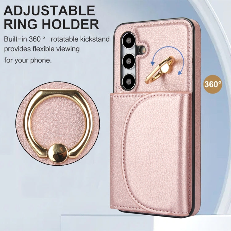 For Samsung Galaxy S25+ 5G Ring Holder Card Bag Skin Feel Phone Case(Rose Gold) - Galaxy S25+ 5G Cases by buy2fix | Online Shopping UK | buy2fix