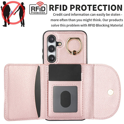 For Samsung Galaxy S25+ 5G Ring Holder Card Bag Skin Feel Phone Case(Rose Gold) - Galaxy S25+ 5G Cases by buy2fix | Online Shopping UK | buy2fix