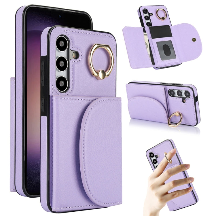 For Samsung Galaxy S25+ 5G Ring Holder Card Bag Skin Feel Phone Case(Purple) - Galaxy S25+ 5G Cases by buy2fix | Online Shopping UK | buy2fix