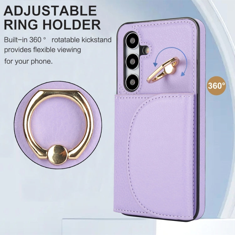 For Samsung Galaxy S25+ 5G Ring Holder Card Bag Skin Feel Phone Case(Purple) - Galaxy S25+ 5G Cases by buy2fix | Online Shopping UK | buy2fix