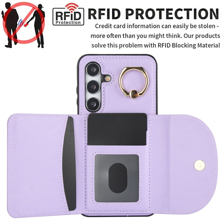 For Samsung Galaxy S25+ 5G Ring Holder Card Bag Skin Feel Phone Case(Purple) - Galaxy S25+ 5G Cases by buy2fix | Online Shopping UK | buy2fix