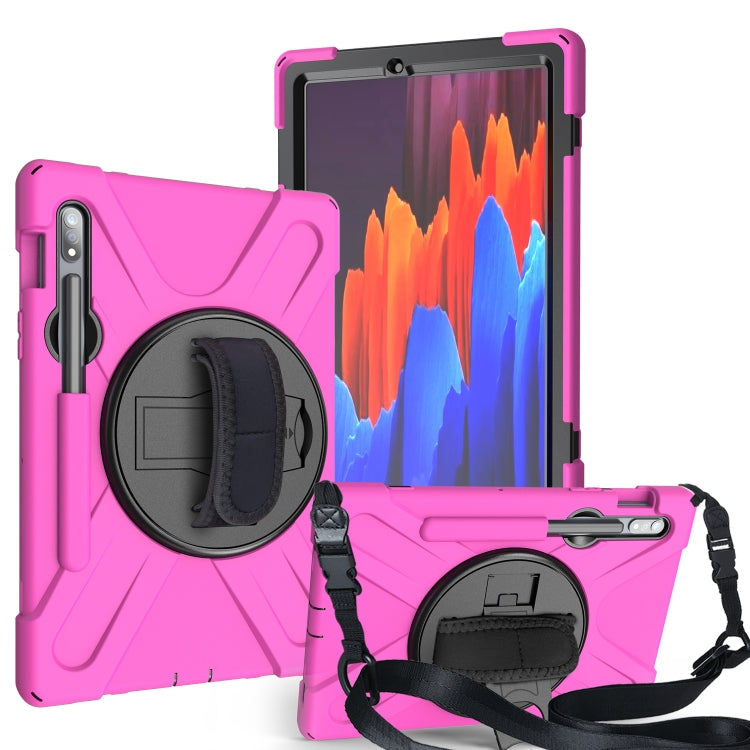 For Samsung Galaxy Tab S9 / Galaxy Tab S8 / Galaxy Tab S7 (2020) T870 Shockproof Colorful Silicone + PC Protective Case with Holder & Shoulder Strap & Hand Strap & Pen Slot(Rose Red) - Galaxy Tab S8 Cases by buy2fix | Online Shopping UK | buy2fix