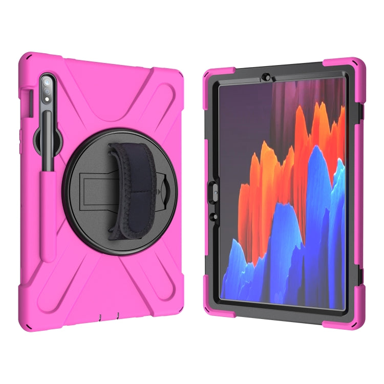 For Samsung Galaxy Tab S9 / Galaxy Tab S8 / Galaxy Tab S7 (2020) T870 Shockproof Colorful Silicone + PC Protective Case with Holder & Shoulder Strap & Hand Strap & Pen Slot(Rose Red) - Galaxy Tab S8 Cases by buy2fix | Online Shopping UK | buy2fix