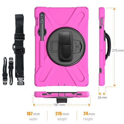 For Samsung Galaxy Tab S9 / Galaxy Tab S8 / Galaxy Tab S7 (2020) T870 Shockproof Colorful Silicone + PC Protective Case with Holder & Shoulder Strap & Hand Strap & Pen Slot(Rose Red) - Galaxy Tab S8 Cases by buy2fix | Online Shopping UK | buy2fix