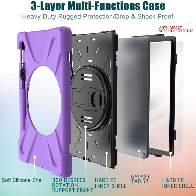 For Samsung Galaxy Tab S9 / Galaxy Tab S8 / Galaxy Tab S7 (2020) T870 Shockproof Colorful Silicone + PC Protective Case with Holder & Shoulder Strap & Hand Strap & Pen Slot(Purple) - Galaxy Tab S8 Cases by buy2fix | Online Shopping UK | buy2fix