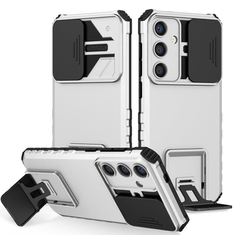 For Samsung Galaxy S25+ 5G Stereoscopic Holder Sliding Camshield Phone Case(White) - Galaxy S25+ 5G Cases by buy2fix | Online Shopping UK | buy2fix