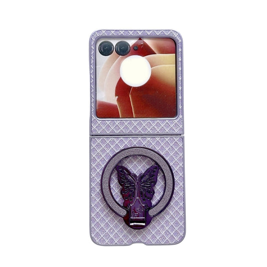 For Motorola Razr 50 Ultra Sparkling Diamond Rhombus PC Phone Case with Holder(Purple) - Motorola Cases by buy2fix | Online Shopping UK | buy2fix