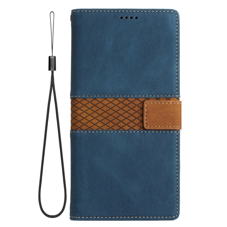 For Samsung Galaxy S25 5G Grid Stitching Leather Phone Case with Lanyard(Blue) - Galaxy S25 5G Cases by buy2fix | Online Shopping UK | buy2fix