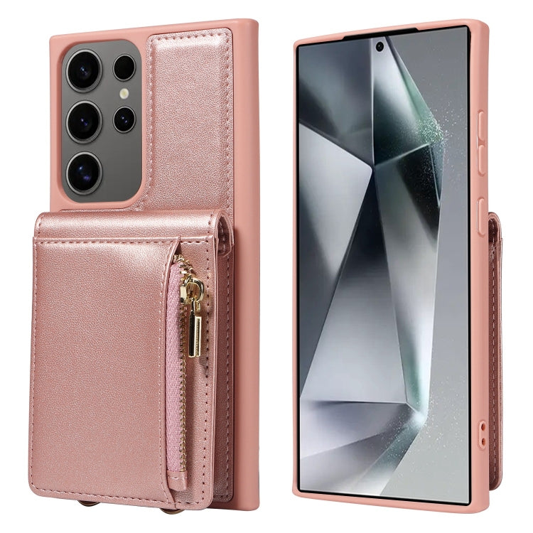 For Samsung Galaxy S25 Ultra 5G Crossbody Lanyard Zipper Wallet Leather Phone Case(Rose Gold) - Galaxy S25 Ultra 5G Cases by buy2fix | Online Shopping UK | buy2fix