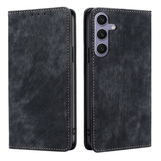 For Samsung Galaxy S25+ 5G RFID Anti-theft Brush Magnetic Leather Phone Case(Black) - Galaxy S25+ 5G Cases by buy2fix | Online Shopping UK | buy2fix