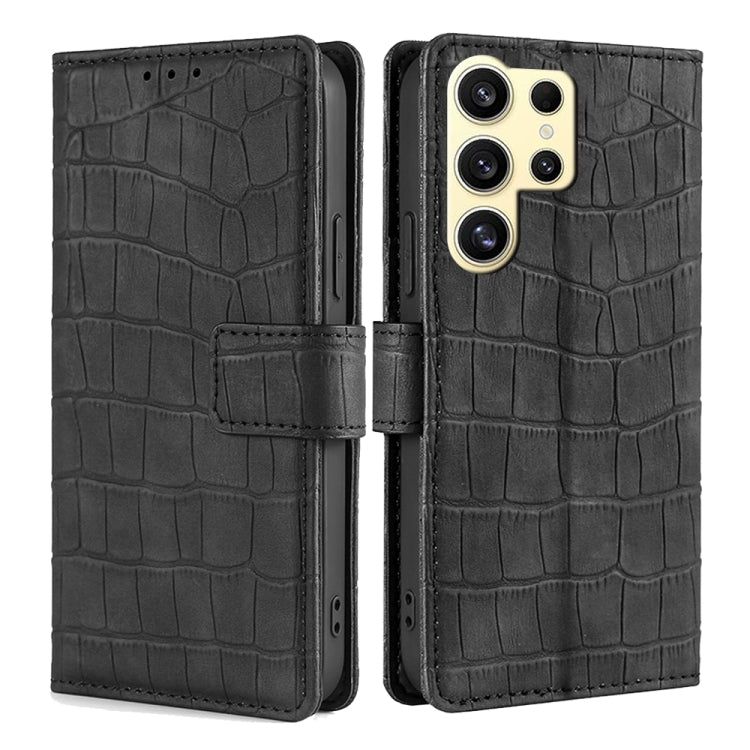 For Samsung Galaxy S25 Ultra 5G Skin Feel Crocodile Magnetic Clasp Leather Phone Case(Black) - Galaxy S25 Ultra 5G Cases by buy2fix | Online Shopping UK | buy2fix