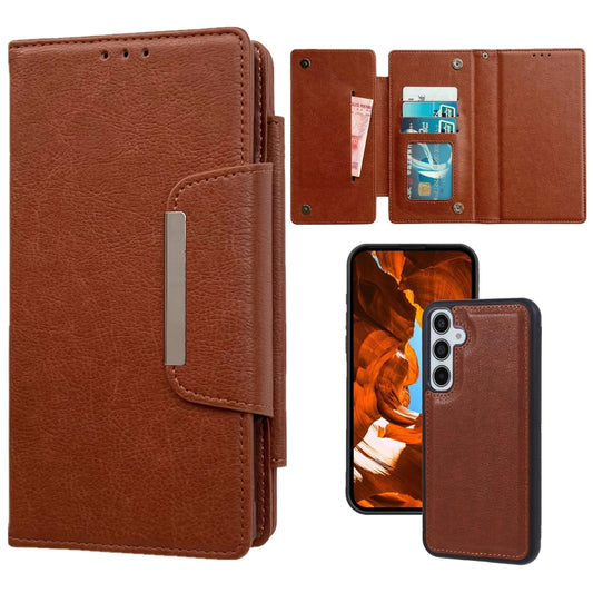 For Samsung Galaxy S25+ 5G Multifunctional 7-Card Wallet Leather Phone Case(Brown) - Galaxy S25+ 5G Cases by buy2fix | Online Shopping UK | buy2fix