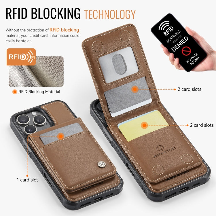 For iPhone 16 Pro Max JEEHOOD J06 British Style RFID MagSafe Card Bag PU Phone Case(Brown) - iPhone 16 Pro Max Cases by JEEHOOD | Online Shopping UK | buy2fix