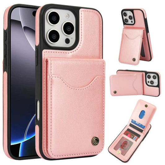 For iPhone 16 Pro Max AwQuer Vertical Flip Card Bag Holder Leather Phone Case(Rose Gold) - iPhone 16 Pro Max Cases by Awquer | Online Shopping UK | buy2fix