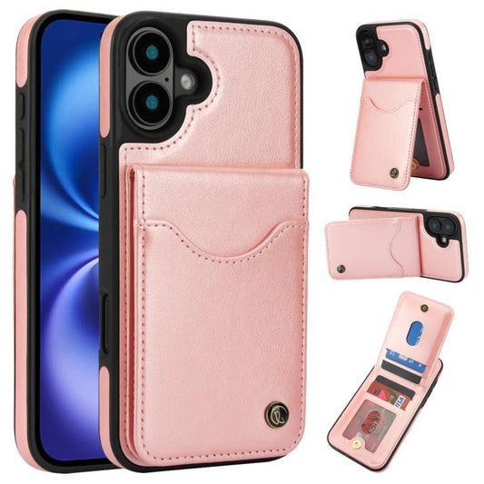 For iPhone 16 AwQuer Vertical Flip Card Bag Holder Leather Phone Case(Rose Gold) - iPhone 16 Cases by Awquer | Online Shopping UK | buy2fix