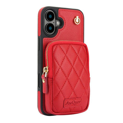 For iPhone 16 Plus AwQuer Crossbody Zipper Wallet Bag Litchi Leather Phone Case(Red) - iPhone 16 Plus Cases by Awquer | Online Shopping UK | buy2fix