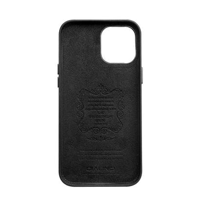 For iPhone 12 / 12 Pro QIALINO Shockproof Cowhide Leather Protective Case(Black) - iPhone 12 / 12 Pro Cases by QIALINO | Online Shopping UK | buy2fix