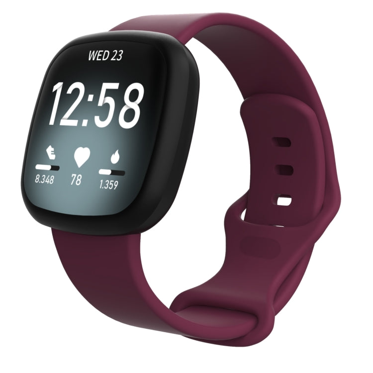 For Fitbit Versa 3 / Sense Silicone Watch Band, Size: S(Purple Red) - Watch Bands by buy2fix | Online Shopping UK | buy2fix