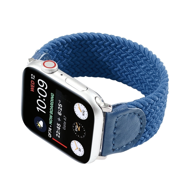 Nylon + Leather Braided Watch Band For Apple Watch Ultra 49mm&Watch Ultra 2 49mm / Series 9&8&7 45mm / SE 3&SE 2&6&SE&5&4 44mm / 3&2&1 42mm, Size:L(Blue) - Watch Bands by buy2fix | Online Shopping UK | buy2fix