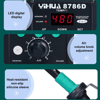 YIHUA 8786D 2 in 1 AC 220V LED Display Adjustable Temperature Hot Air Gun + Solder Station & Soldering Iron - Heat Guns by buy2fix | Online Shopping UK | buy2fix