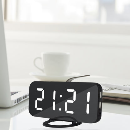 Multifunction Creative Mirror Reflective LED Display Alarm Clock with Snooze Function & 2 USB Charge Port(White) - Alarm Clocks by buy2fix | Online Shopping UK | buy2fix