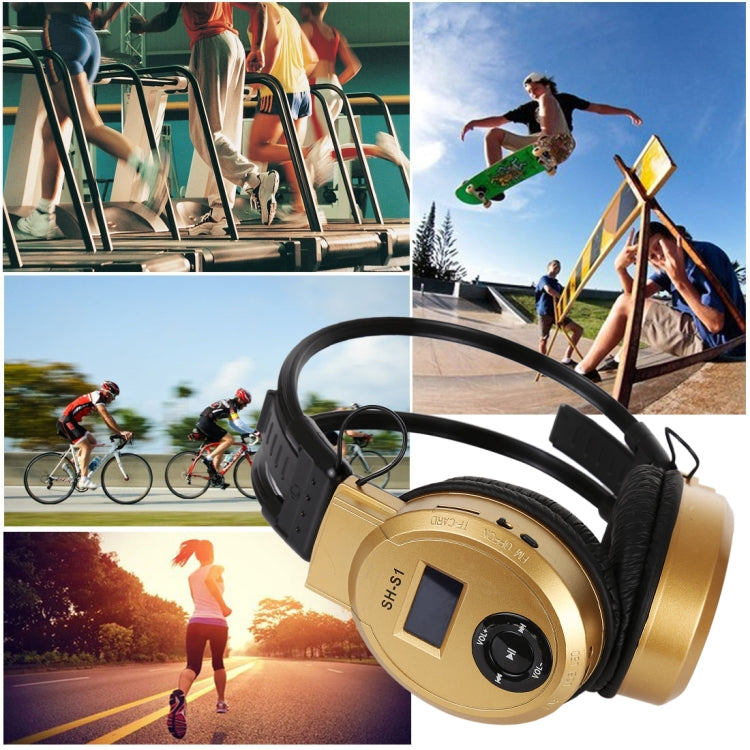 SH-S1 Folding Stereo HiFi Wireless Sports Headphone Headset with LCD Screen to Display Track Information & SD / TF Card, For Smart Phones & iPad & Laptop & Notebook & MP3 or Other Audio Devices(Gold) - Headset & Headphone by buy2fix | Online Shopping UK | buy2fix