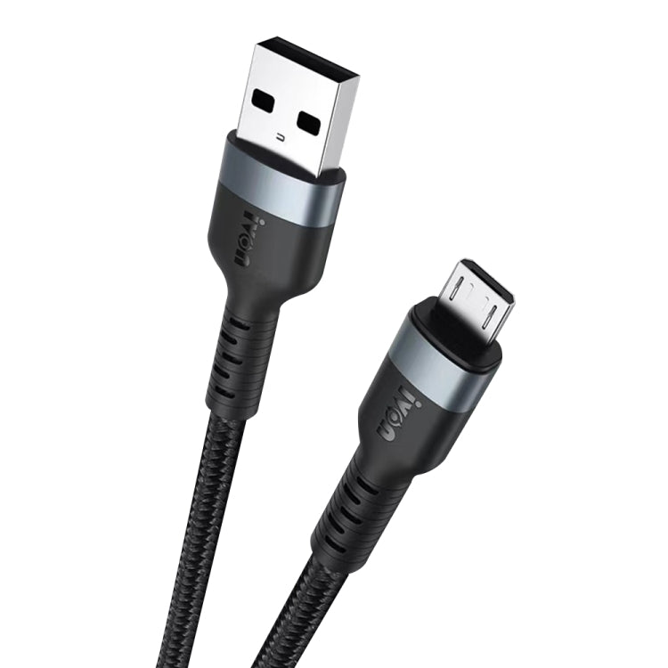 IVON CA88 12W 2.4A USB to Micro USB Nylon Braid Fast Charge Data Cable, Cable Length: 1m (Black) - Micro USB Cable by IVON | Online Shopping UK | buy2fix