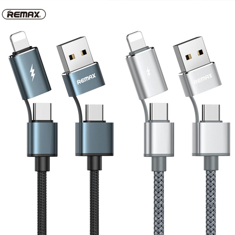 REMAX RC-020t 2.4A Aurora Series 4 in 1 8 Pin + USB +2 x Type-C Data Snyc Charging Cable, Cable Length: 1m(Silver) - Multifunction Cable by REMAX | Online Shopping UK | buy2fix