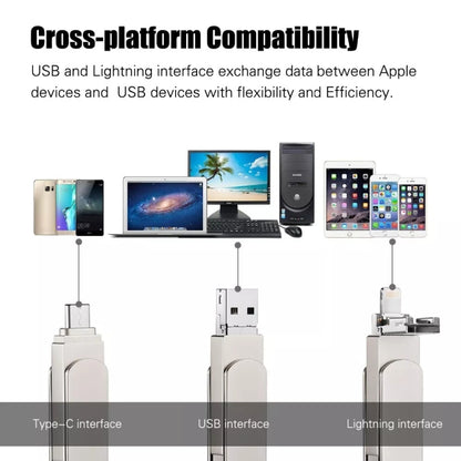 RQW-10X 3 in 1 USB 2.0 & 8 Pin & USB-C / Type-C 32GB Flash Drive, for iPhone & iPad & iPod & Most Android Smartphones & PC Computer - U Disk & Card Reader by buy2fix | Online Shopping UK | buy2fix