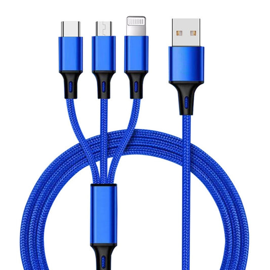 1.2m Nylon Weave 3 in 1 2.4A USB to Micro USB + 8 Pin + Type-C Charging Cable(Blue) - Multifunction Cable by buy2fix | Online Shopping UK | buy2fix