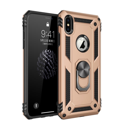 For iPhone X / XS Sergeant Armor Shockproof TPU + PC Protective Case with 360 Degree Rotation Holder (Gold) - More iPhone Cases by buy2fix | Online Shopping UK | buy2fix