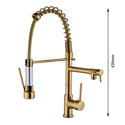 Copper Pull Type Large Spring Double Outlet Kitchen Sink Hot Cold Faucet - Faucets & Accessories by buy2fix | Online Shopping UK | buy2fix