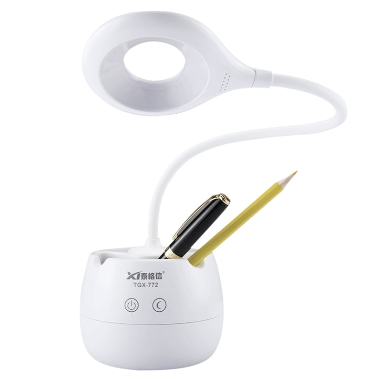 TGX-772 3-grade Brightness Touch Dimmer LED Desk Lamp, 28 LEDs Flexible Goose Neck Hollow Ring Design Eye Protection Light with Pen Holder / Small Night Light Function - Desk Lamps by buy2fix | Online Shopping UK | buy2fix