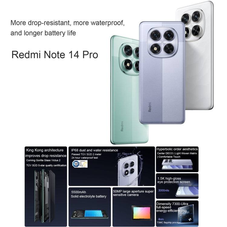 Xiaomi Redmi Note 14 Pro, 12GB+256GB, 6.67 inch Xiaomi HyperOS Mediatek Dimensity 7300-Ultra Octa Core, NFC, Network: 5G (White) - Xiaomi Redmi by Xiaomi | Online Shopping UK | buy2fix