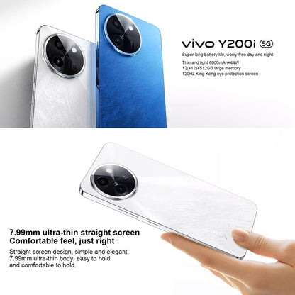 vivo Y200i, Dual Back Cameras, 8GB+256GB, Face ID Screen Fingerprint Identification, 6.72 inch Android 14.0 OriginOS 4 Snapdragon 4 Gen 2 Octa Core 2.2GHz, OTG, Network: 5G, Support Google Play (Blue) - vivo by vivo | Online Shopping UK | buy2fix