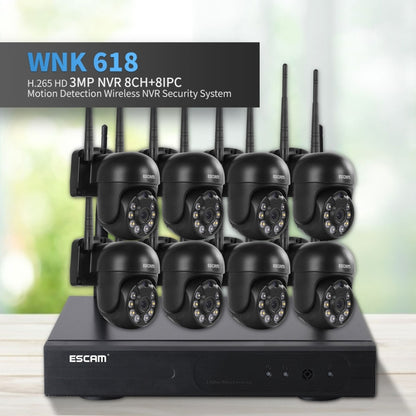 ESCAM WNK618 3.0 Million Pixels 8-channel Wireless Dome Camera HD NVR Security System, Support Motion Detection & Two-way Audio & Full-color Night Vision & TF Card, US Plug - Dome Camera by ESCAM | Online Shopping UK | buy2fix