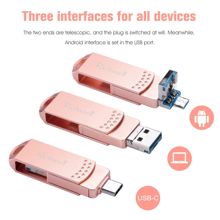 Richwell 3 in 1 16G Type-C + Micro USB + USB 3.0 Metal Flash Disk with OTG Function(Silver) - U Disk & Card Reader by Richwell | Online Shopping UK | buy2fix