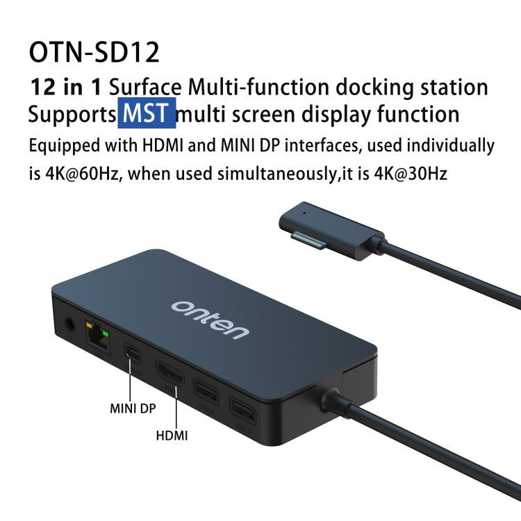 Onten SD12 For Microsoft Surface 12 in 1 Multi-function Docking Station - USB HUB by Onten | Online Shopping UK | buy2fix
