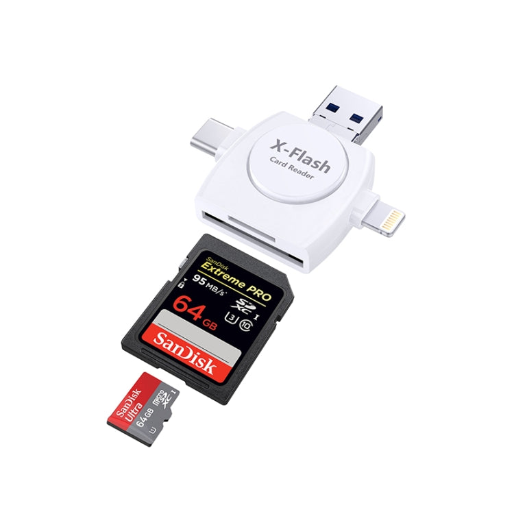 X-Flash R01 3 in 1 8 Pin + USB-C / Type-C + Micro USB Interface SD / TF Card Reader(White) - Converter & Adapter by buy2fix | Online Shopping UK | buy2fix