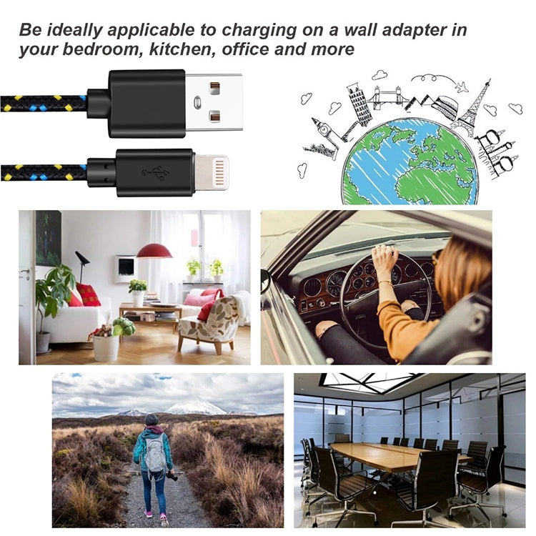 3m Nylon Netting Style USB Data Transfer Charging Cable for iPhone, iPad(Black) - Normal Style Cable by buy2fix | Online Shopping UK | buy2fix