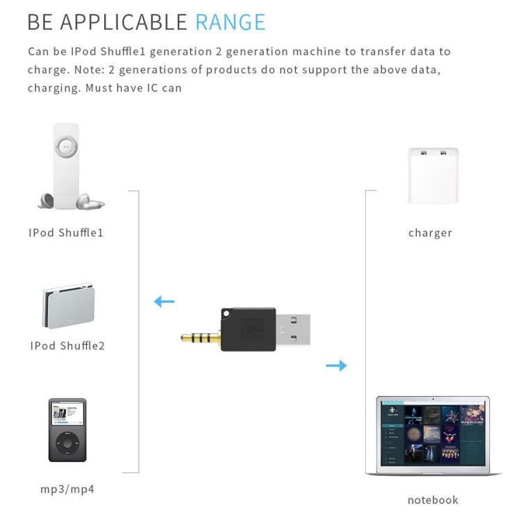 For iPod shuffle 3rd / 2nd USB Data Dock Charger Adapter, Length: 4.6cm(Black) - Converter & Adapter by buy2fix | Online Shopping UK | buy2fix