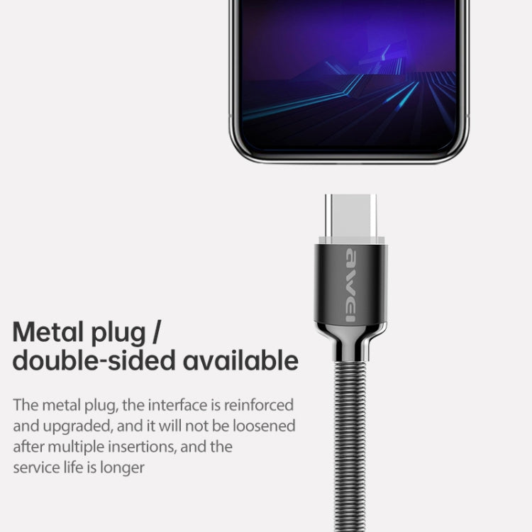 awei CL-26 0.3m 2.4A USB to USB-C / Type-C Metal Fast Charging Cable (Grey) - USB-C & Type-C Cable by awei | Online Shopping UK | buy2fix