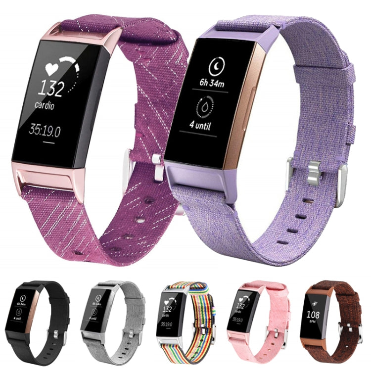 For Fitbit Charge 3 Watch Nylon Canvas Strap Plastic Connector Length: 21cm(Lavender) - Watch Bands by buy2fix | Online Shopping UK | buy2fix