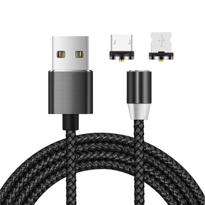 2 in 1 USB to 8 Pin + Micro USB Magnetic Metal Interface Nylon Braided Charging Cable, Length: 1m(Black) - Charging Cable & Head by buy2fix | Online Shopping UK | buy2fix