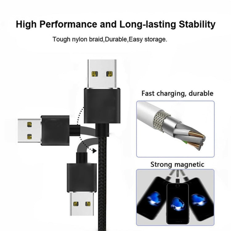 2 in 1 USB to 8 Pin + Micro USB Magnetic Metal Interface Nylon Braided Charging Cable, Length: 1m(Black) - Charging Cable & Head by buy2fix | Online Shopping UK | buy2fix