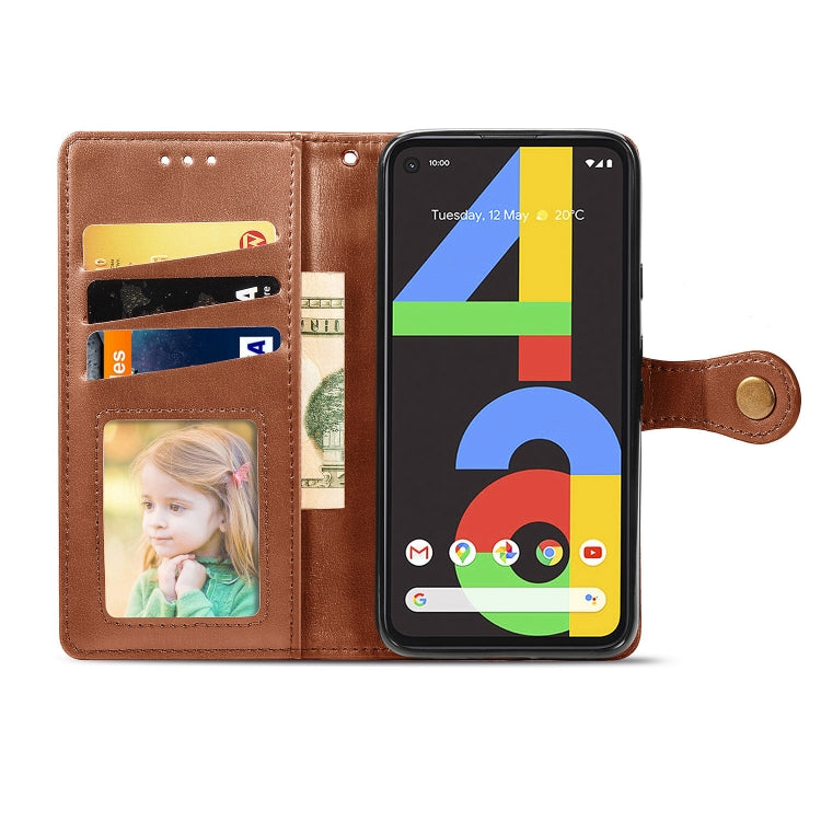 For Google Pixel 4A Retro Solid Color Leather Buckle Phone Case with Lanyard & Photo Frame & Card Slot & Wallet & Stand Function(Brown) - Google Cases by buy2fix | Online Shopping UK | buy2fix
