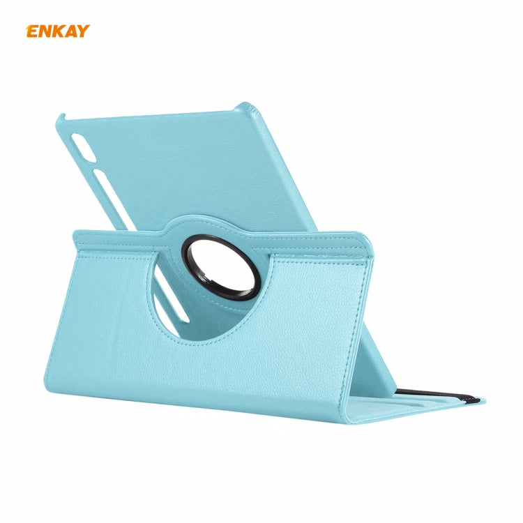 ENKAY for Samsung Galaxy Tab S8 / Galaxy Tab S7 11.0 T870 / T875 ENK-8012 360 Degree Rotation Litchi Texture Horizontal Flip PU Leather Smart Case with Holder & Sleep / Wake-up(Light Blue) - Galaxy Tab S8 Cases by ENKAY | Online Shopping UK | buy2fix