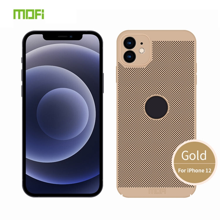 For iPhone 12 MOFi Honeycomb Texture Breathable PC Shockproof Protective Back Cover Case(Gold) - iPhone 12 / 12 Pro Cases by MOFI | Online Shopping UK | buy2fix